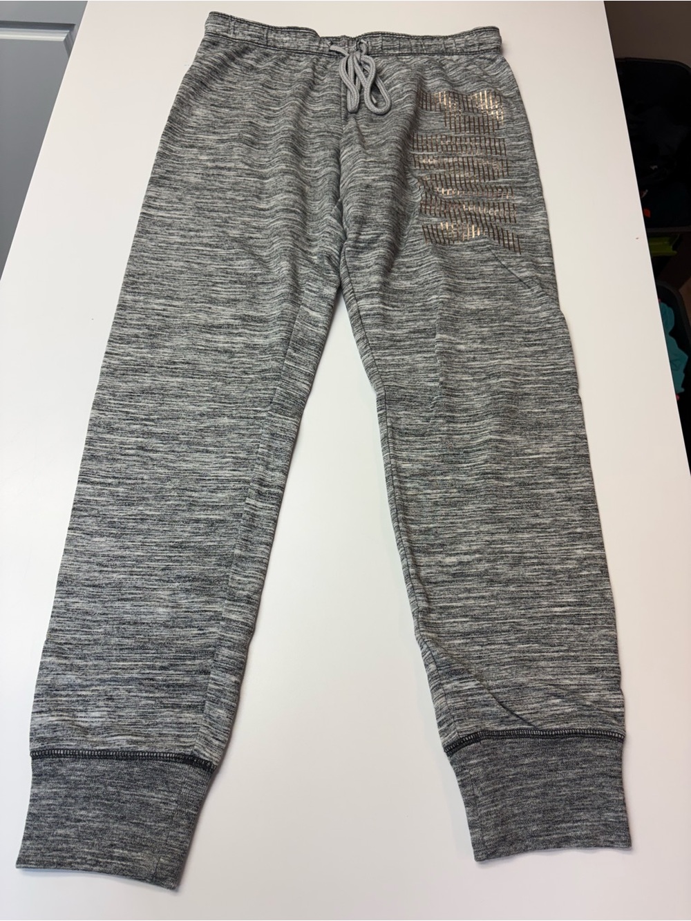 PINK Victoria's Secret Girls Grey Marled Joggers with Metallic Logo